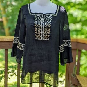Anne Klein Black & Gold Linen Tunic